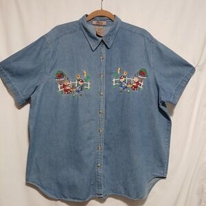 Too Me Size Denim Shirt‎ Embroidered Bears Button Up Short Sleeve 18W/20W